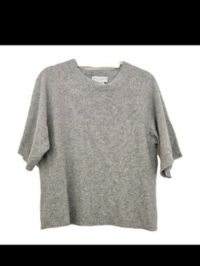 BIANCO & BLU Italy Merino Wool Cashmere Blend Sweater Grey Knit Short Sleeve M